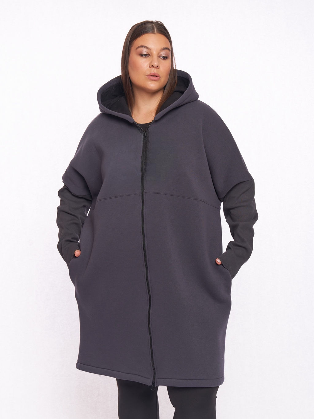 Толстовка длинная на молнии PL10261GRY22 - Артесса фото 6