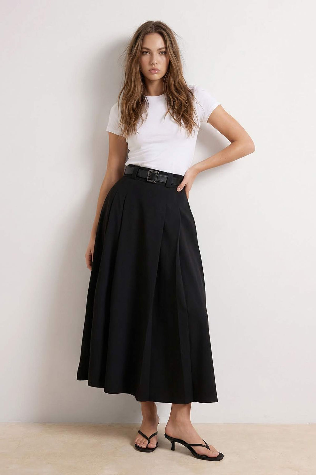 Siyah Pileli Maxi Boy Dokuma Etek TEDAW25ET00000