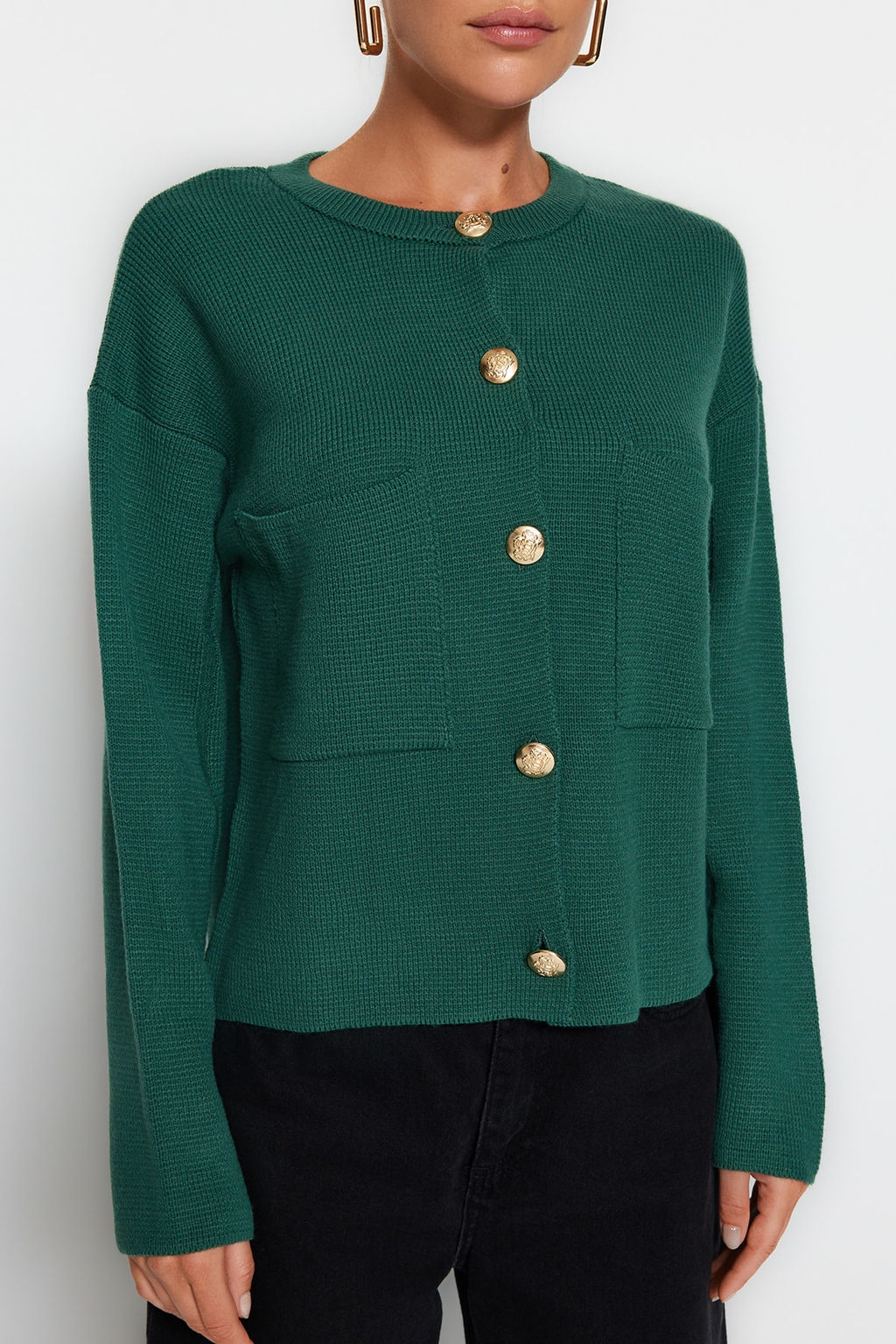 Yesil Dugme Detayl? Ceket Gorunumlu Triko H?rka TWOAW24HI00023