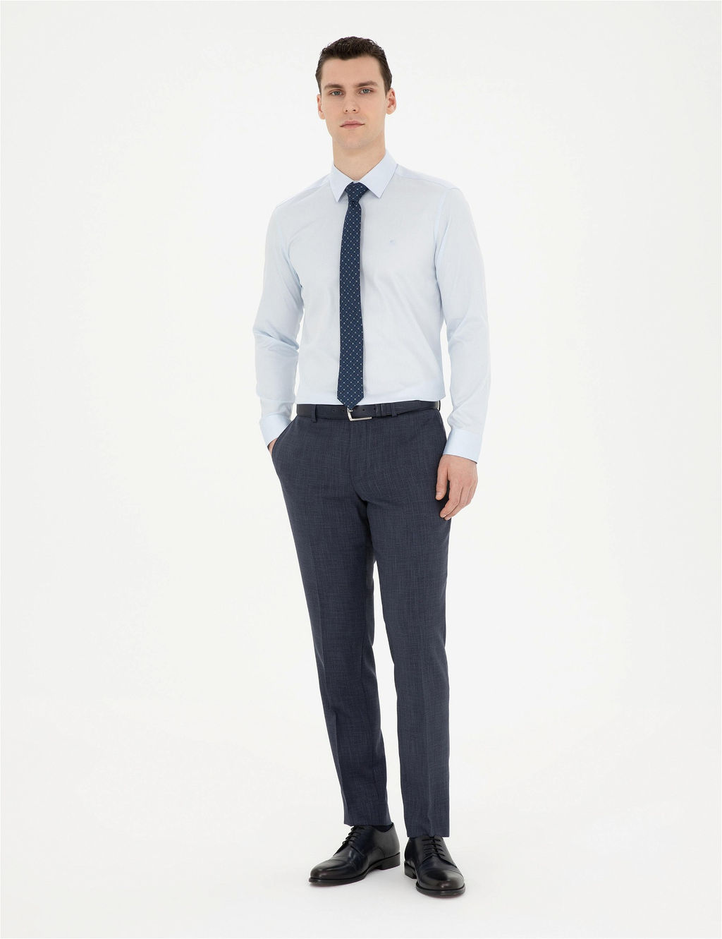 A__k Mavi Slim Fit Uzun Kollu Basic G_mlek