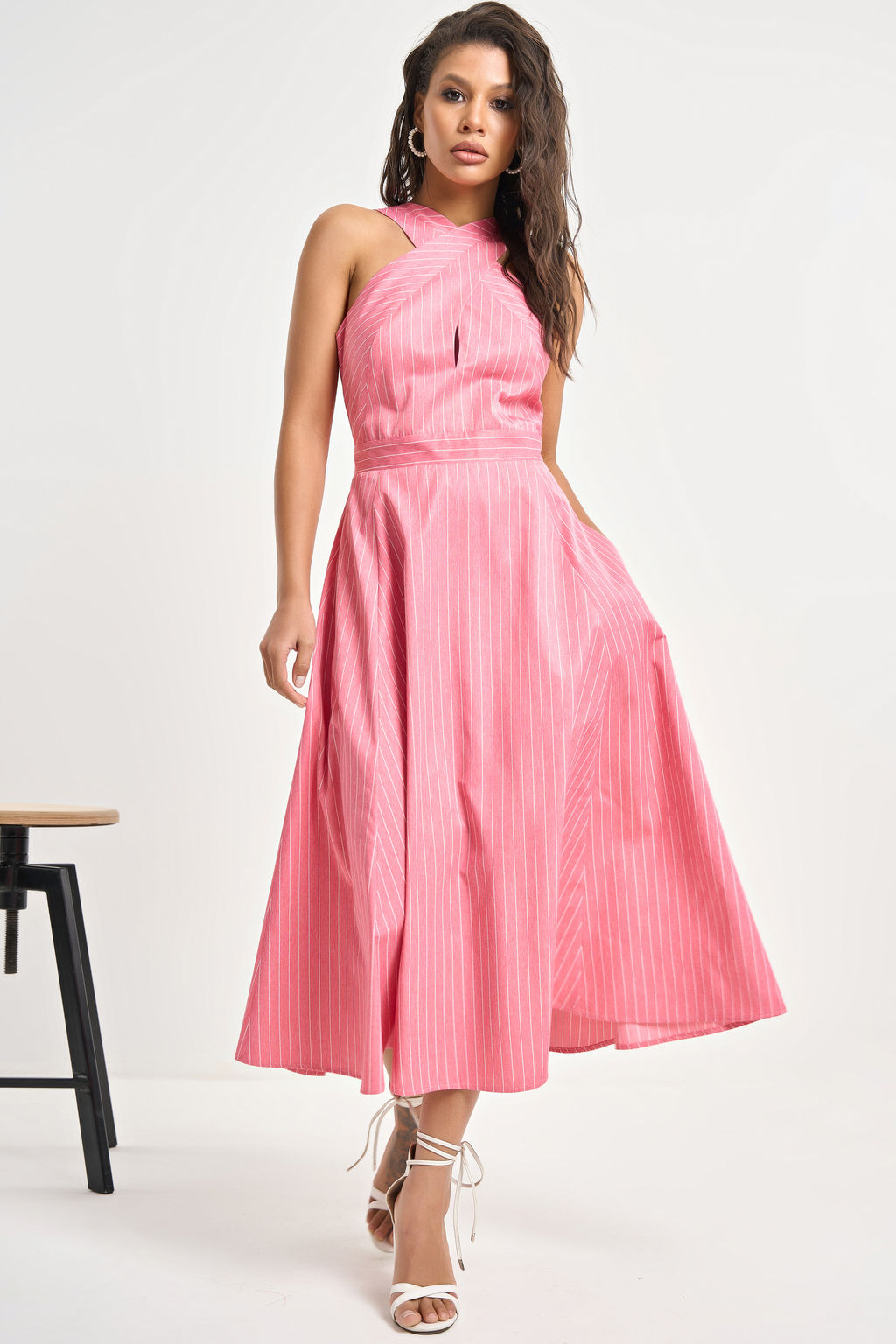 Сарафан хлопковый в полоску красный