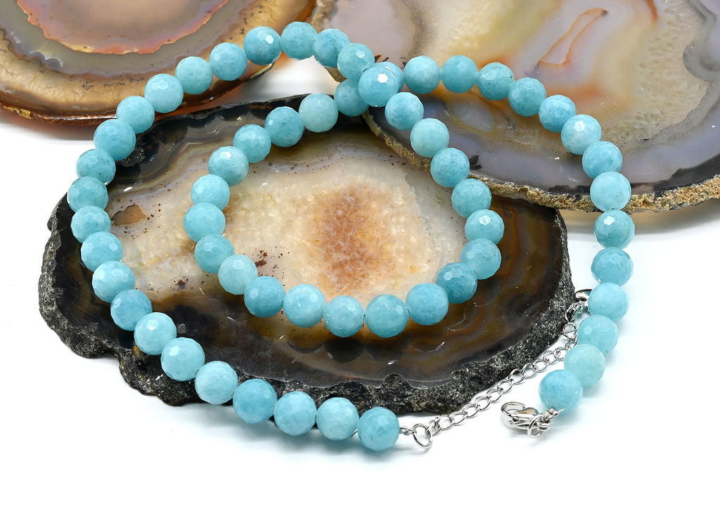 Бусы из камня кальцита граненые 8мм цв.лазурный, 48см