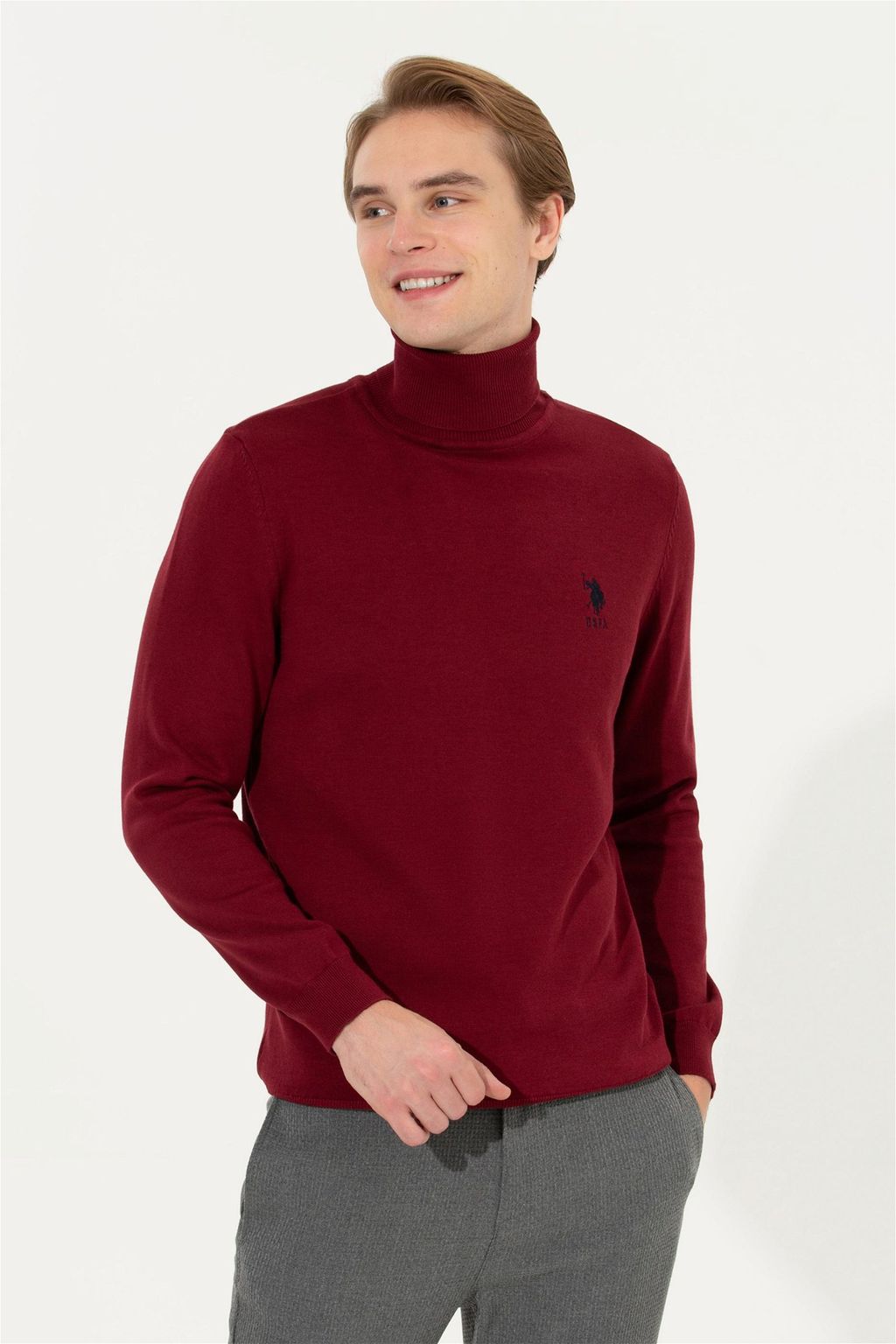 Мужской бордовый красный трикотажный свитер Basic - U.s. polo assn фото 2