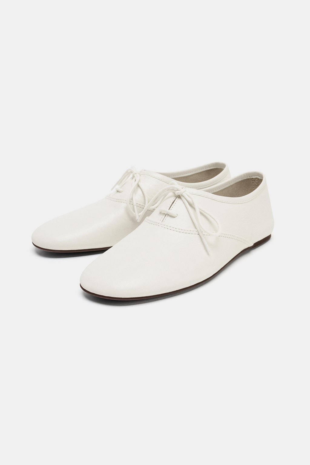 ZAPATO PIEL PLANO CORDONES / Blanco Crudo - Zara фото 3