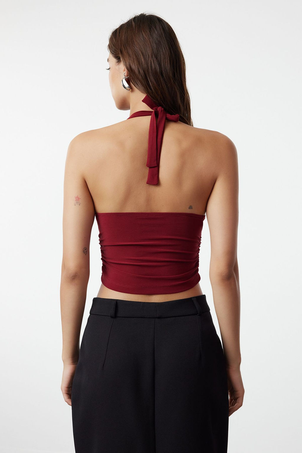 Bordo Boyundan Baglamal? Vucuda Oturan Esnek Orme Bluz TWOSS24BZ00061