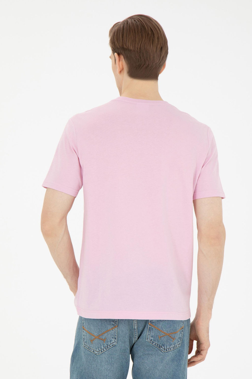 Erkek Regular Fit Bisiklet Yaka Pembe Basic Ti__rt