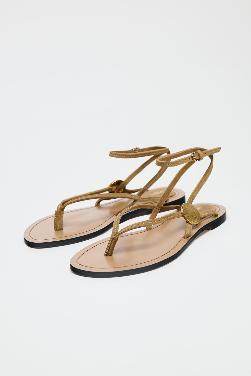 SPLIT SUEDE FLAT SANDALS WITH APPLIQUE - Zara фото 3