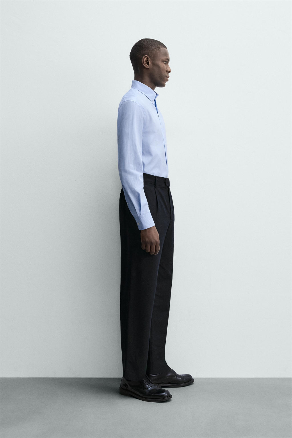 CAMISA REGULAR FIT RAYAS / Blanco / Celeste - Zara фото 4