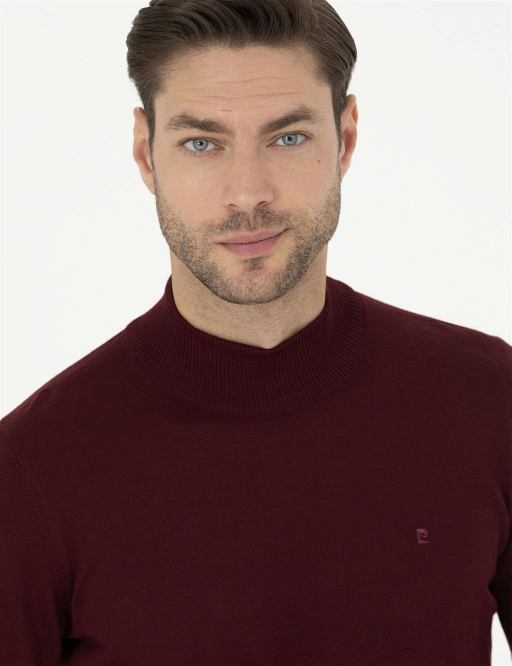 K_rm_z_ Slim Fit Yar_m Bal_k__ Yaka Y_n Kar___ml_ Basic Triko Kazak
