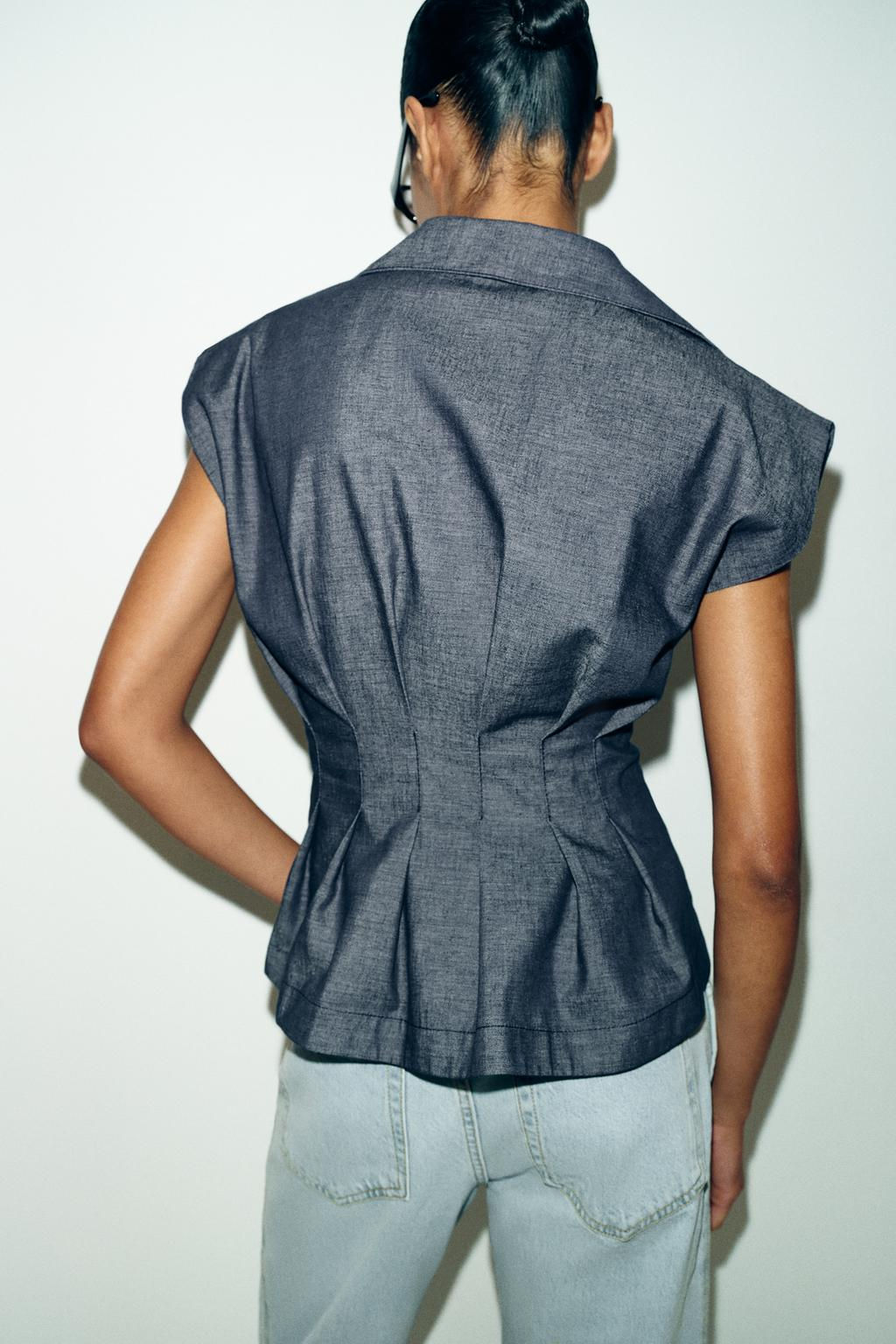 FITTED LINEN BLEND DARTED SHIRT - Zara фото 6