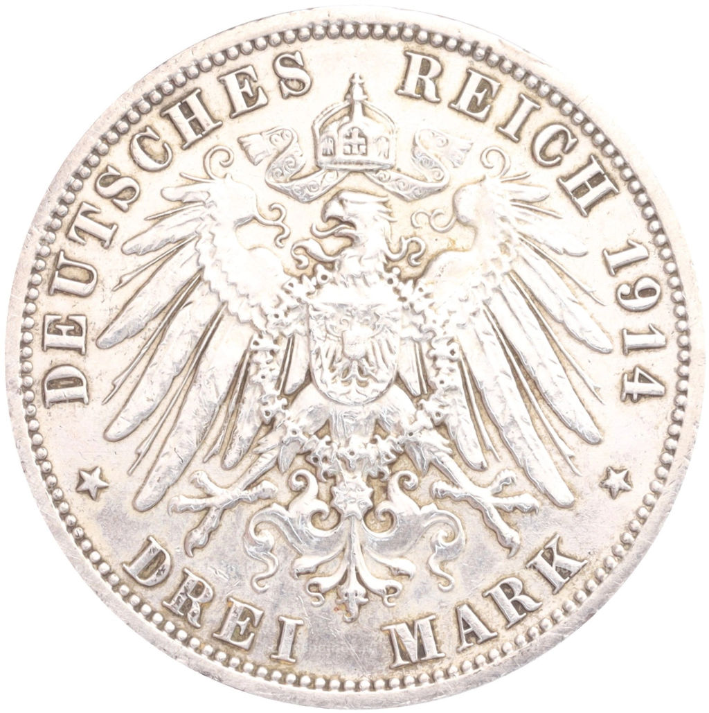 Монета 3 марки 1914 года Германия (Ангальт) 25 лет свадьбе Фридриха II и Марии Баденской