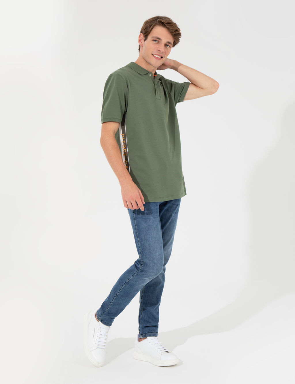 Haki Regular Fit Yandan _izgili Polo Yaka Ti__rt
