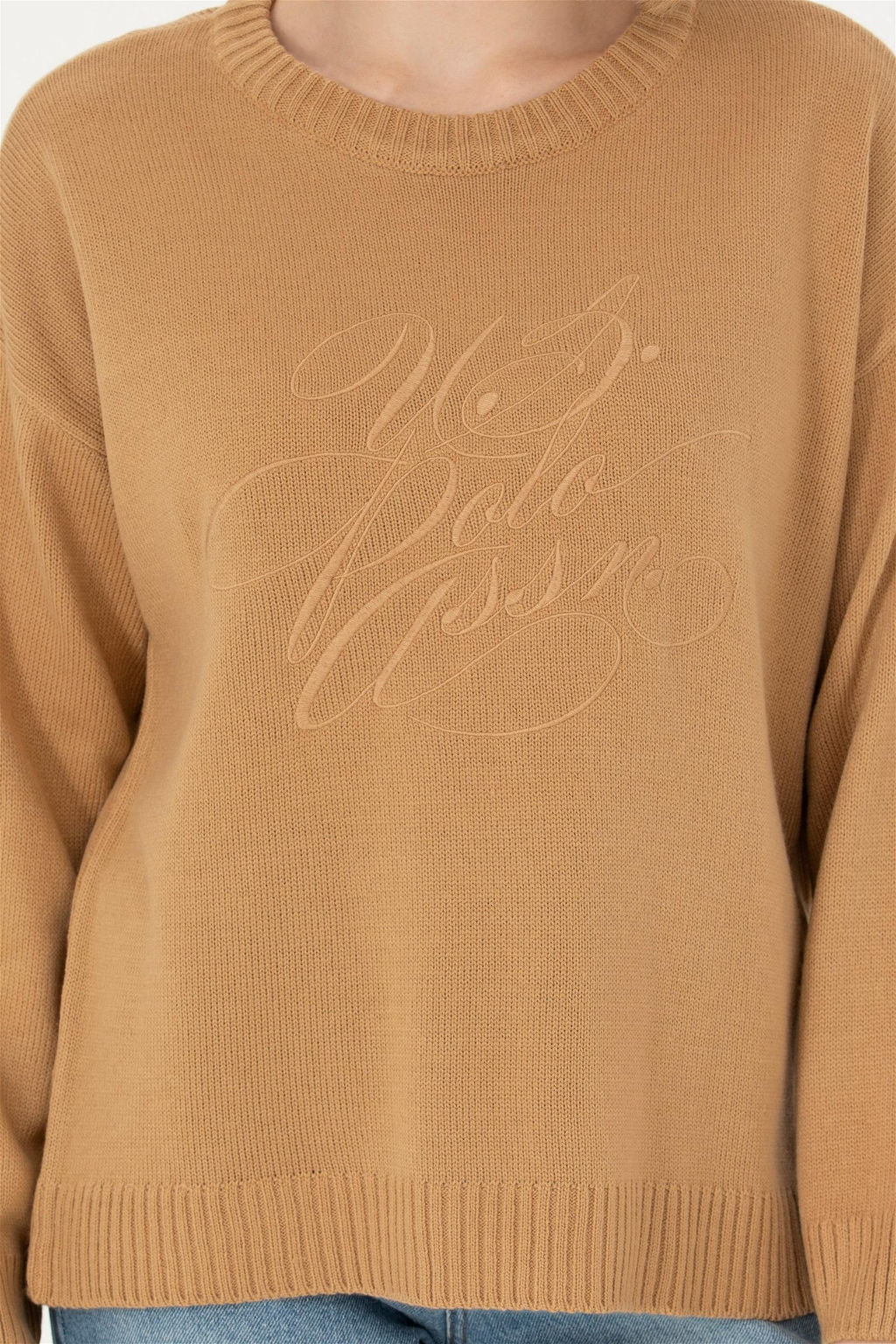 Женский свитер песочного цвета с круглым вырезом - U.s. polo assn фото 14