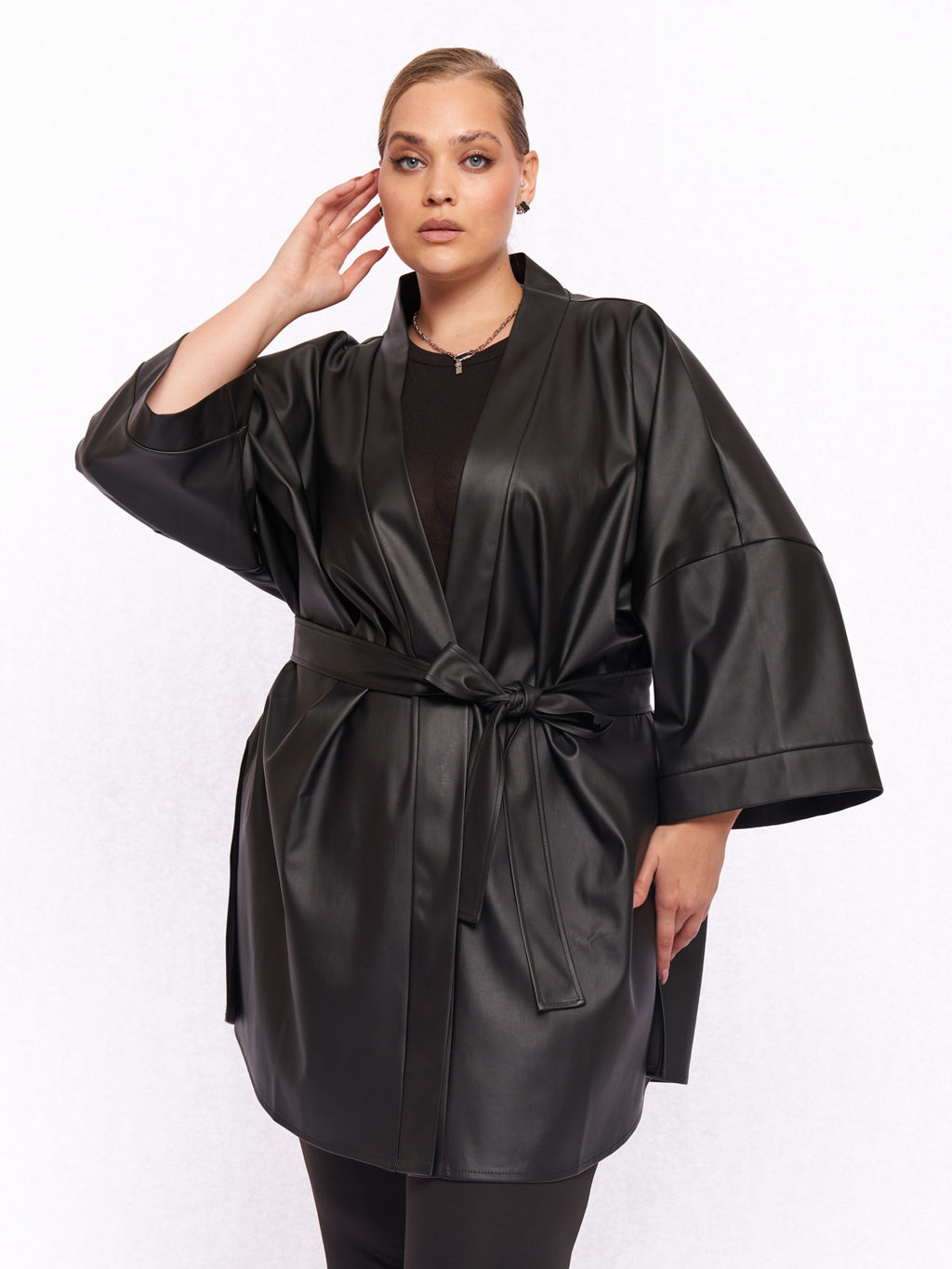 Кардиган кожаный KA04209BLK01