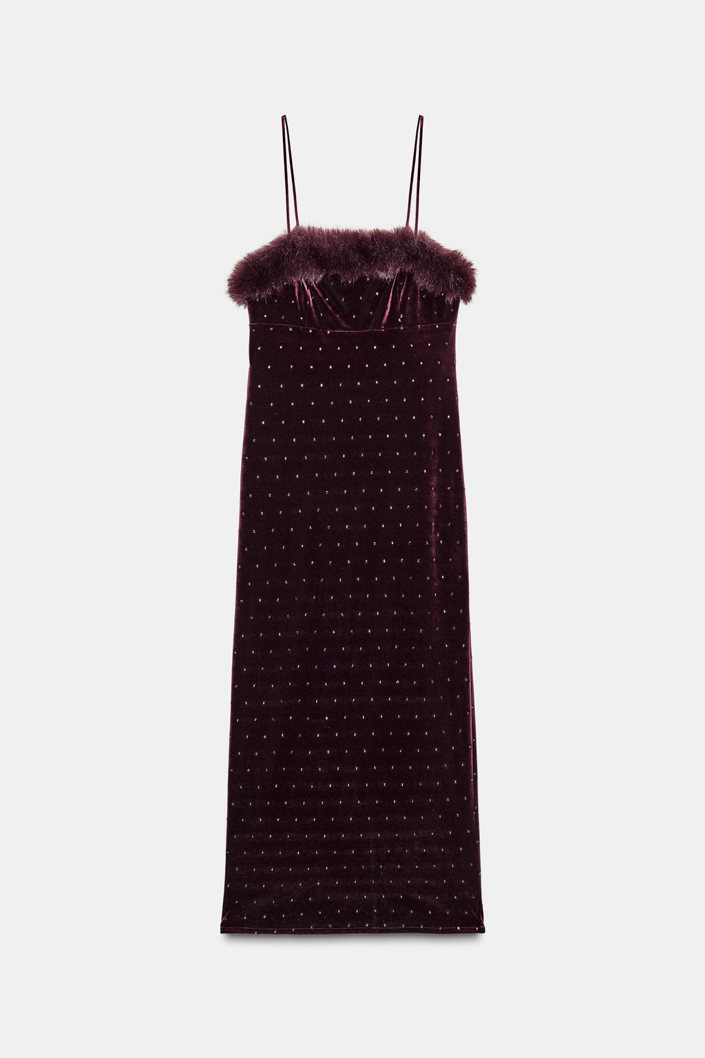 VELVET FAUX FUR BEADED MIDI DRESS - Zara фото 6