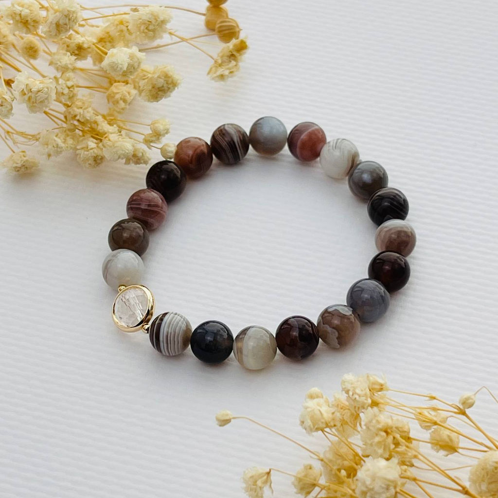 Браслет из ботсванского Агата и Горного Хрусталя 17 см