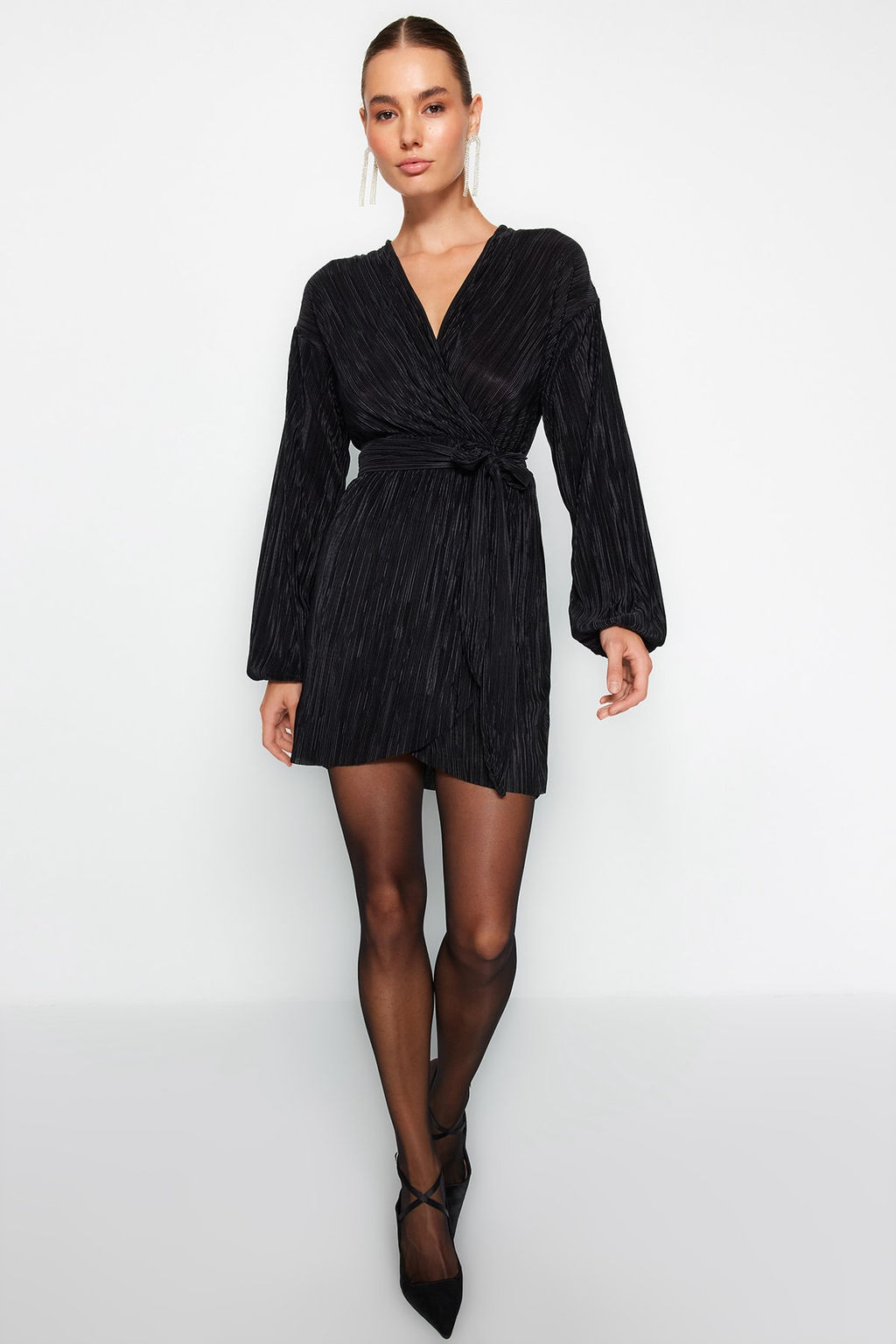 Siyah Kusakl? A-Kesim Astarl? Piliseli Orme K?sa S?k Abiye Gece Mezuniyet Elbisesi TPRAW24EL00108