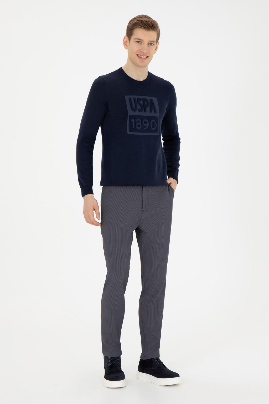 Мужские брюки из плотной ткани антрацитового цвета - U.s. polo assn фото 10