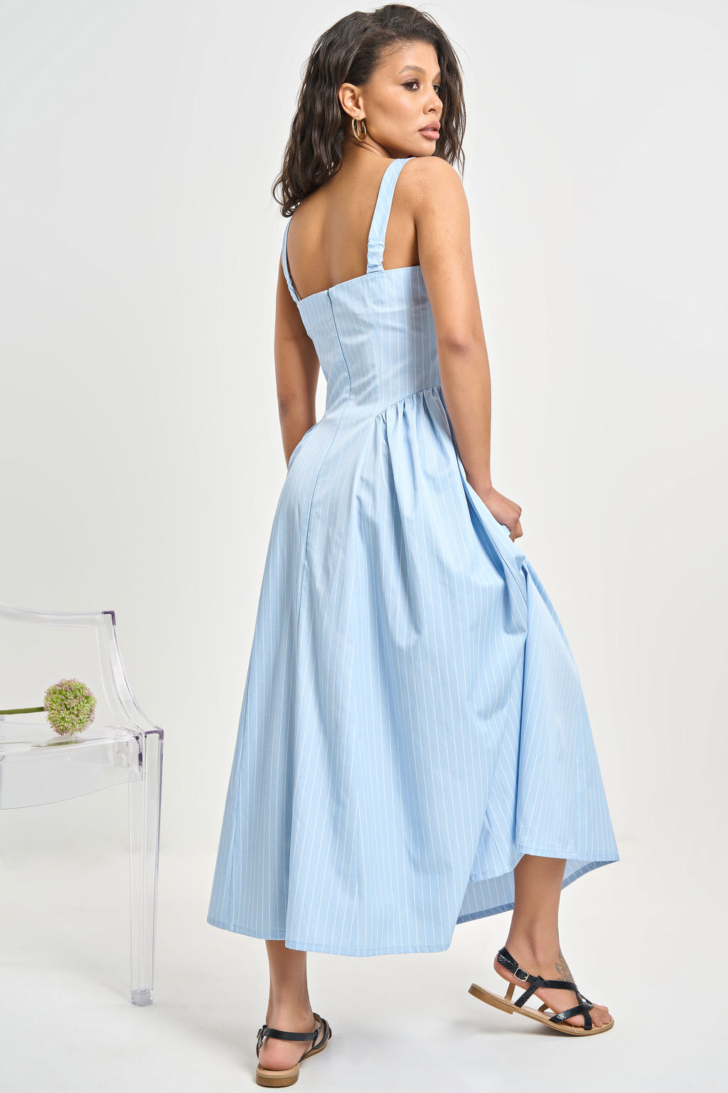 Сарафан хлопковый в полоску голубой - Fly фото 2