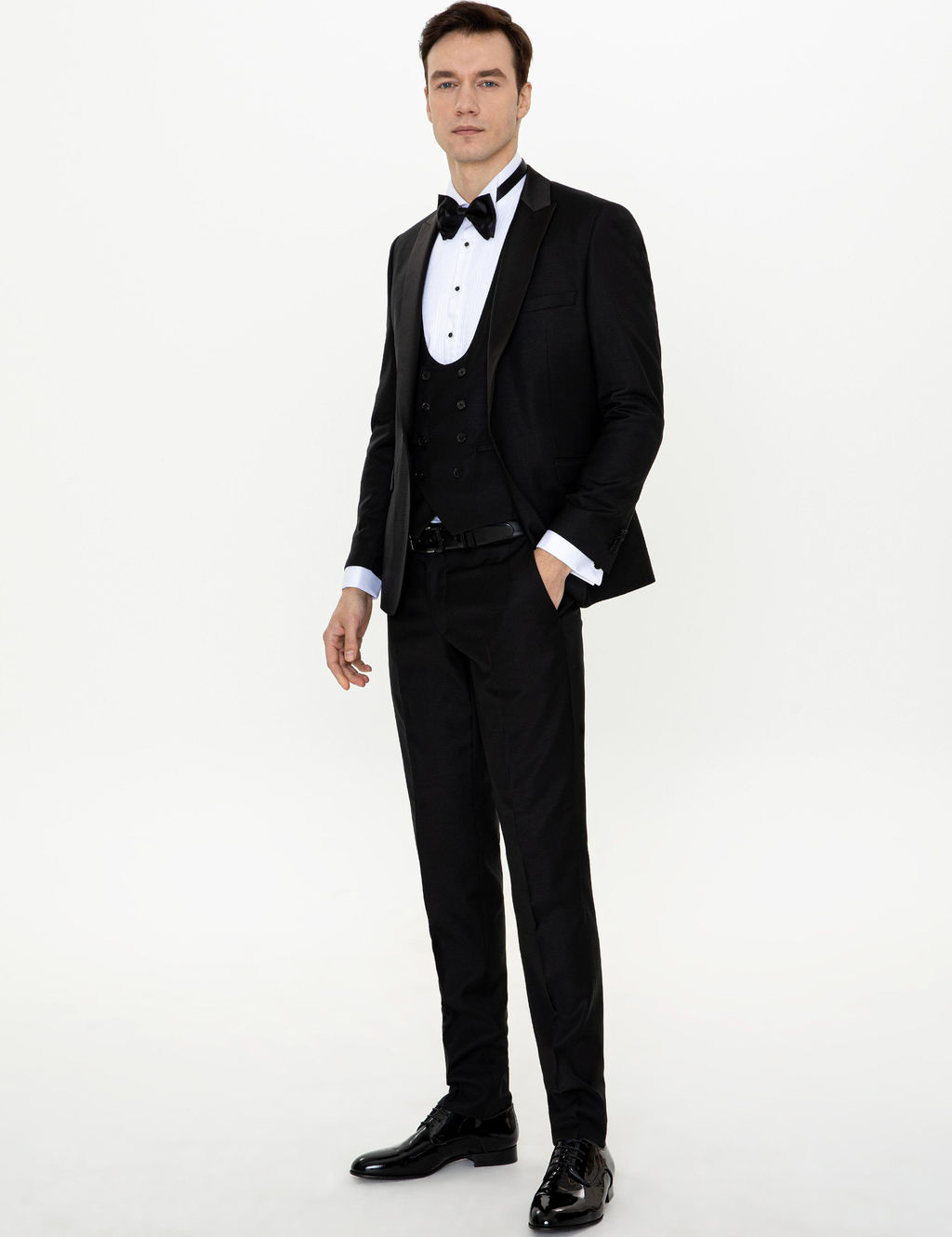 Черный Экс. Slim Fit Жилет Смокинг Костюм Жениха - Cacharel фото 3