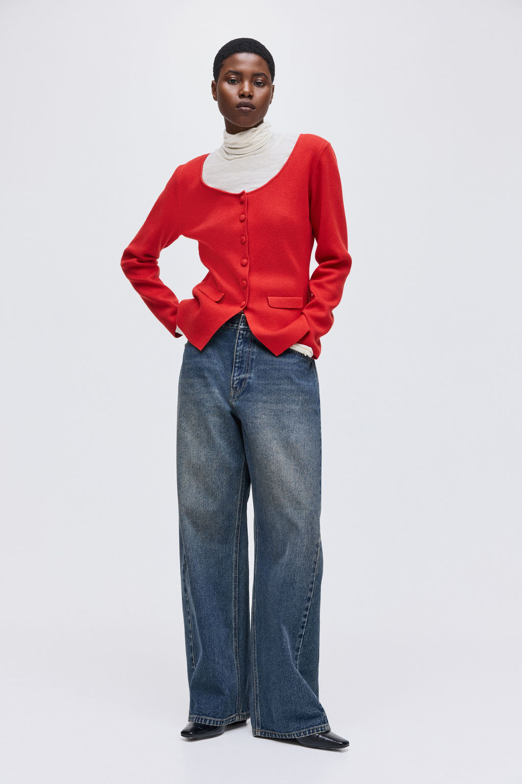 C?rdigan en punto acanalado con escote en U - H&m фото 3