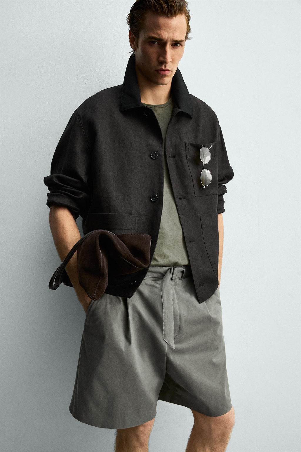 BERMUDA RELAXED FIT PLIEGUES CINTUR?N / Khaki - Zara фото 6