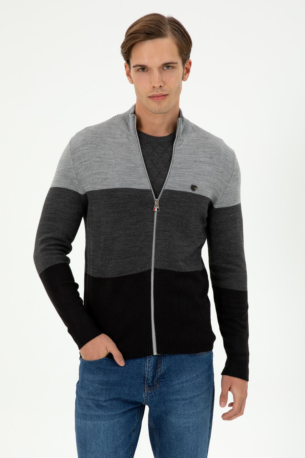 Мужской серый меланжевый трикотажный кардиган Неожиданная скидка в корзине - U.s. polo assn фото 8