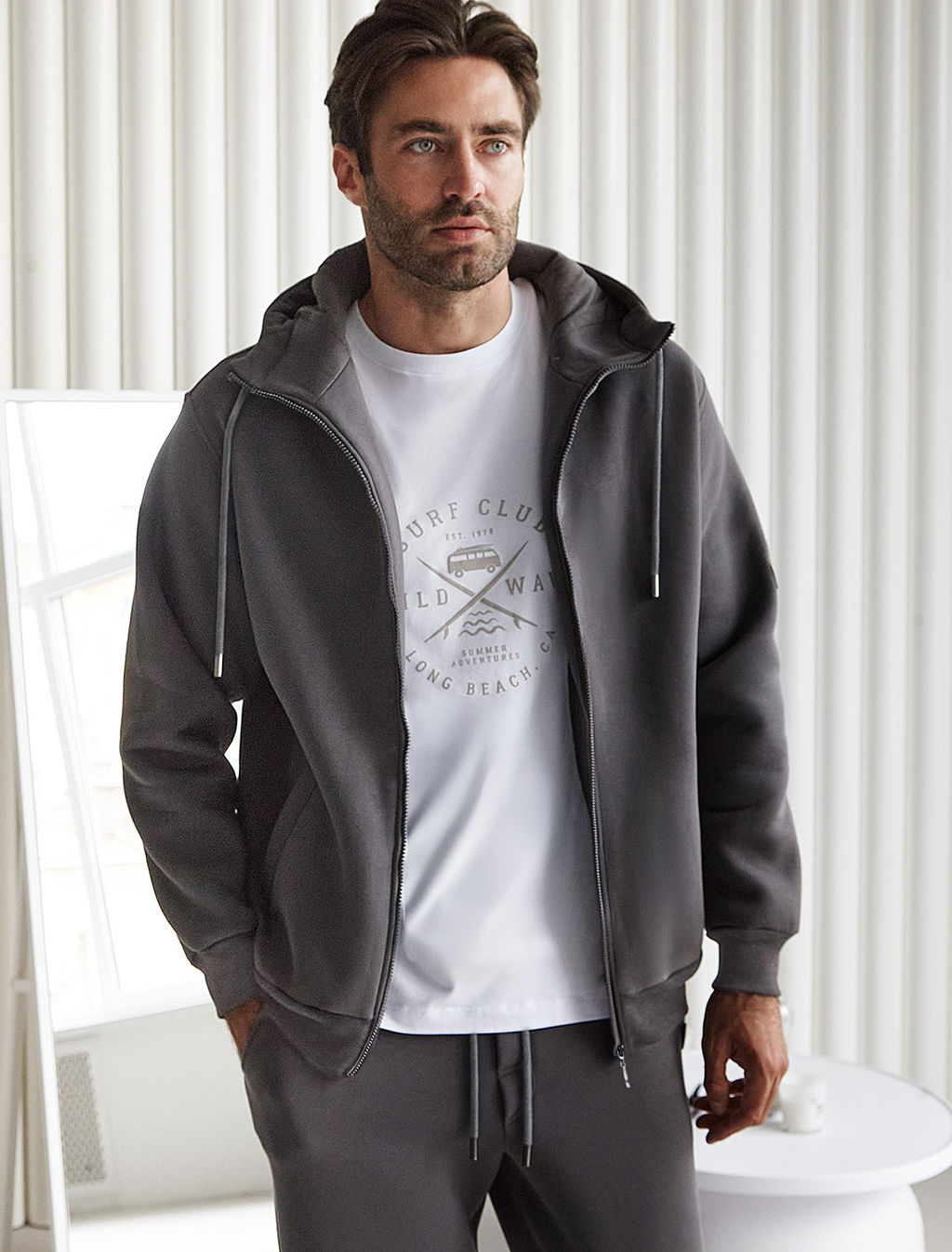 VILATTE/ Худи на молнии из премиального футера трехнитки с начесом