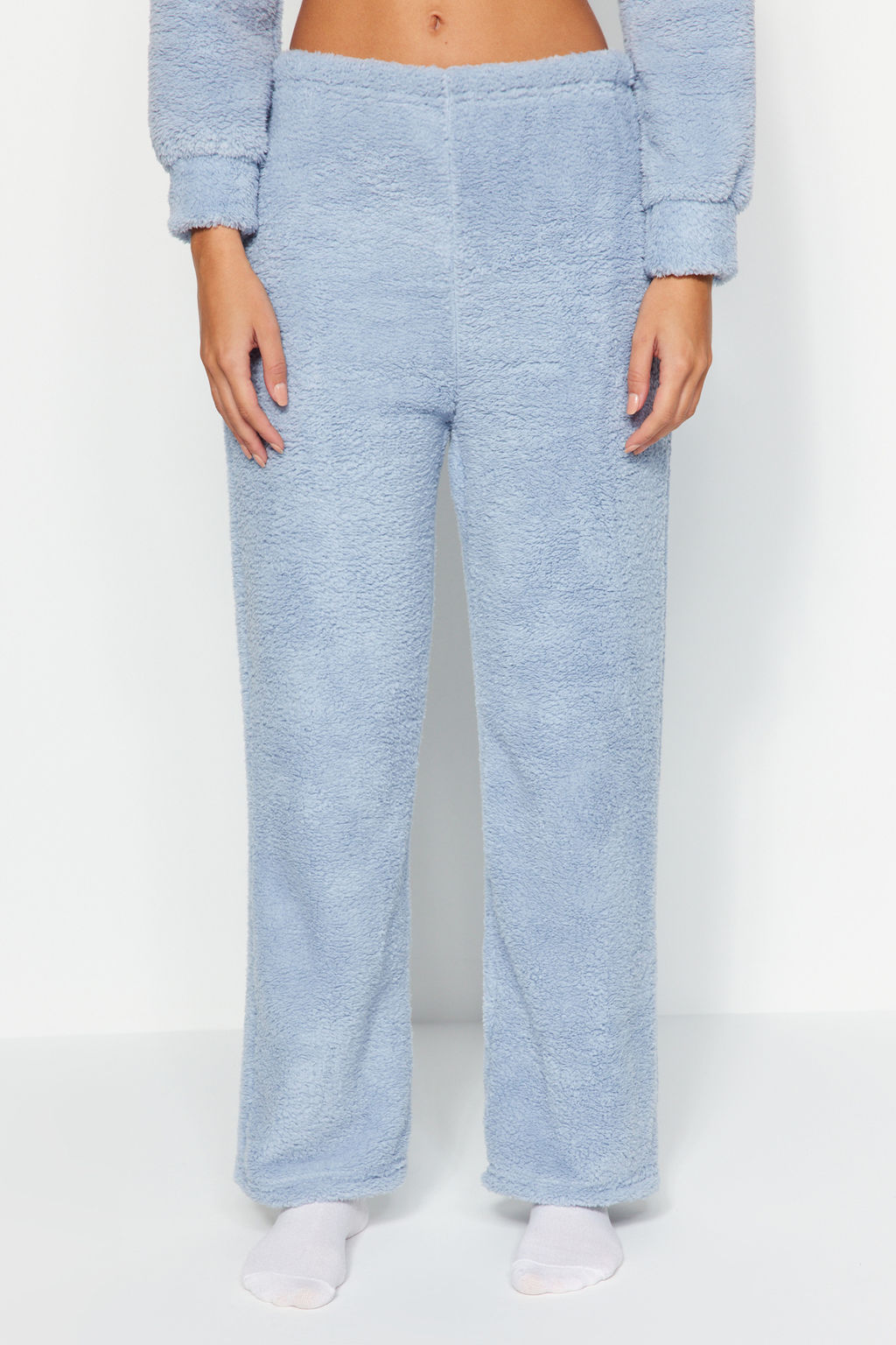 Ac?k Mavi Kruvaze Yaka Wellsoft K?sl?k Orme Pijama Tak?m? THMAW24PT00033 - Trendyolmilla фото 6