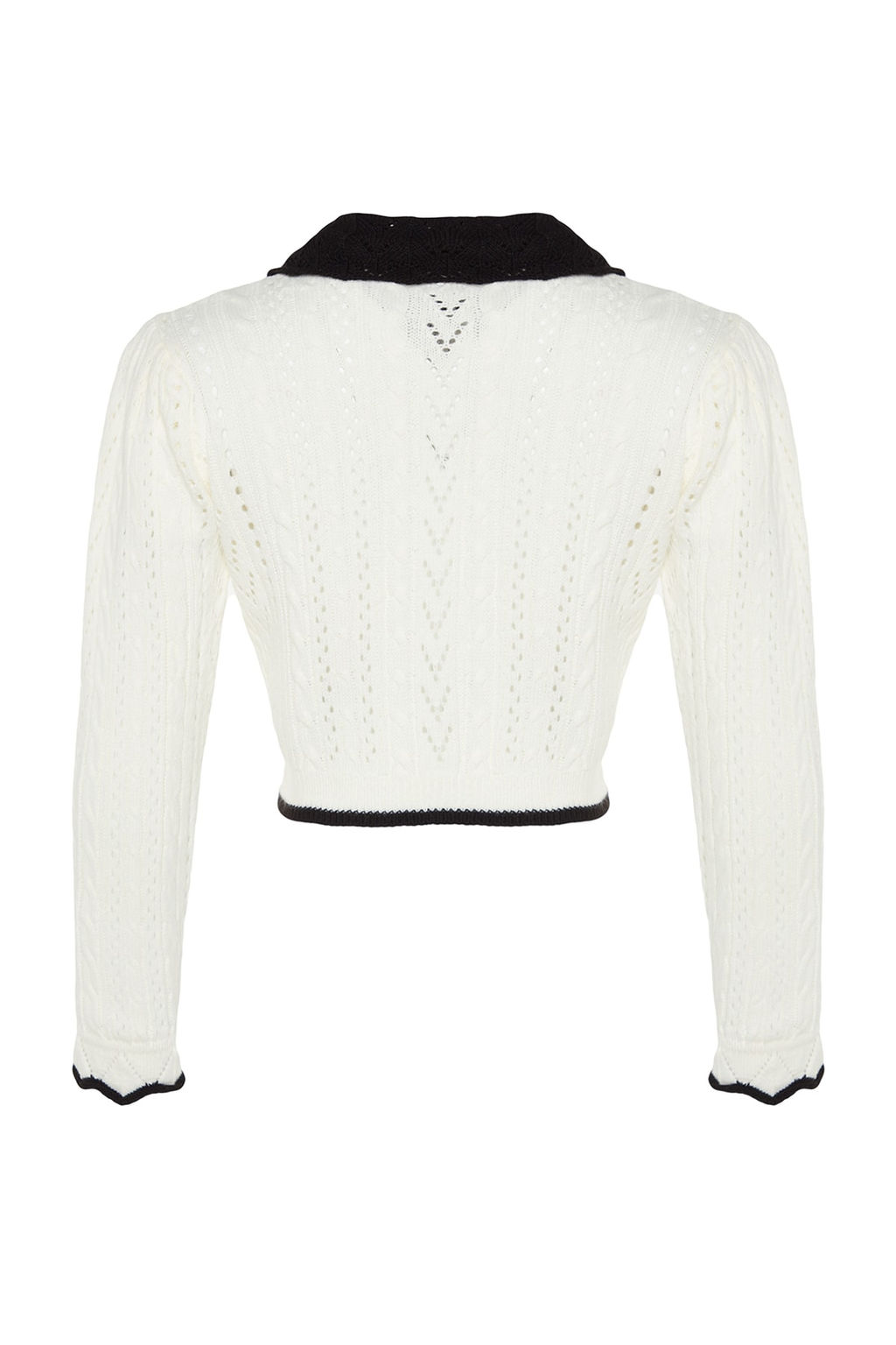 Ekru Crop Ajurlu/Delikli Kurdele/Fiyonk Detayl? Triko Kazak TWOAW24KZ01055 - Trendyolmilla фото 8