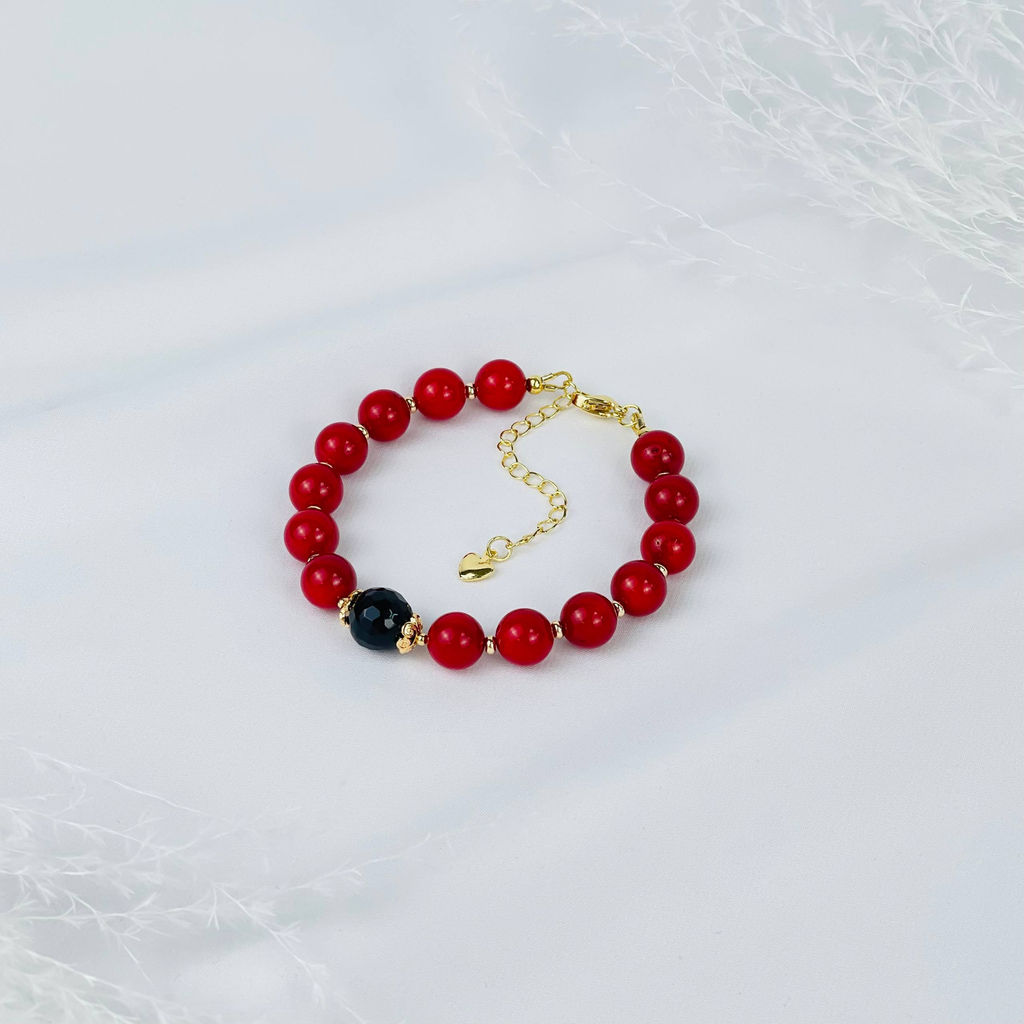 Браслет из Коралла и Раухтопаза 17,5 см +