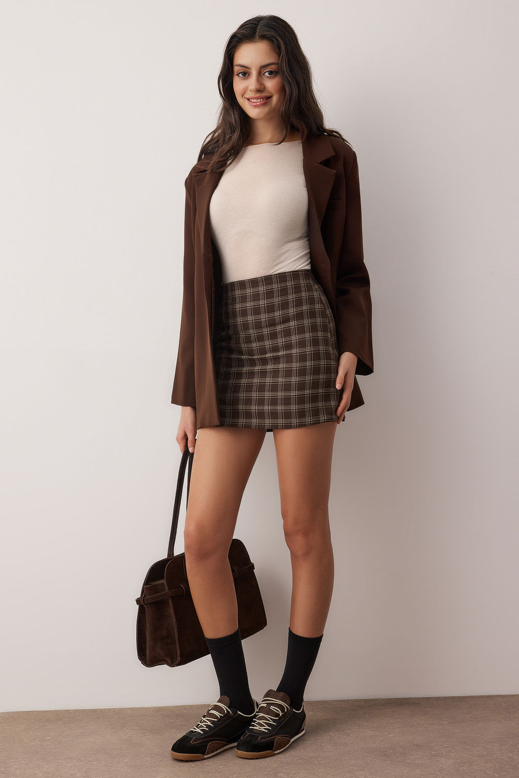 Kahverengi Ekoseli Dar Kal?p Mini Sort Etek Sort & Bermuda TWOAW26SR00059