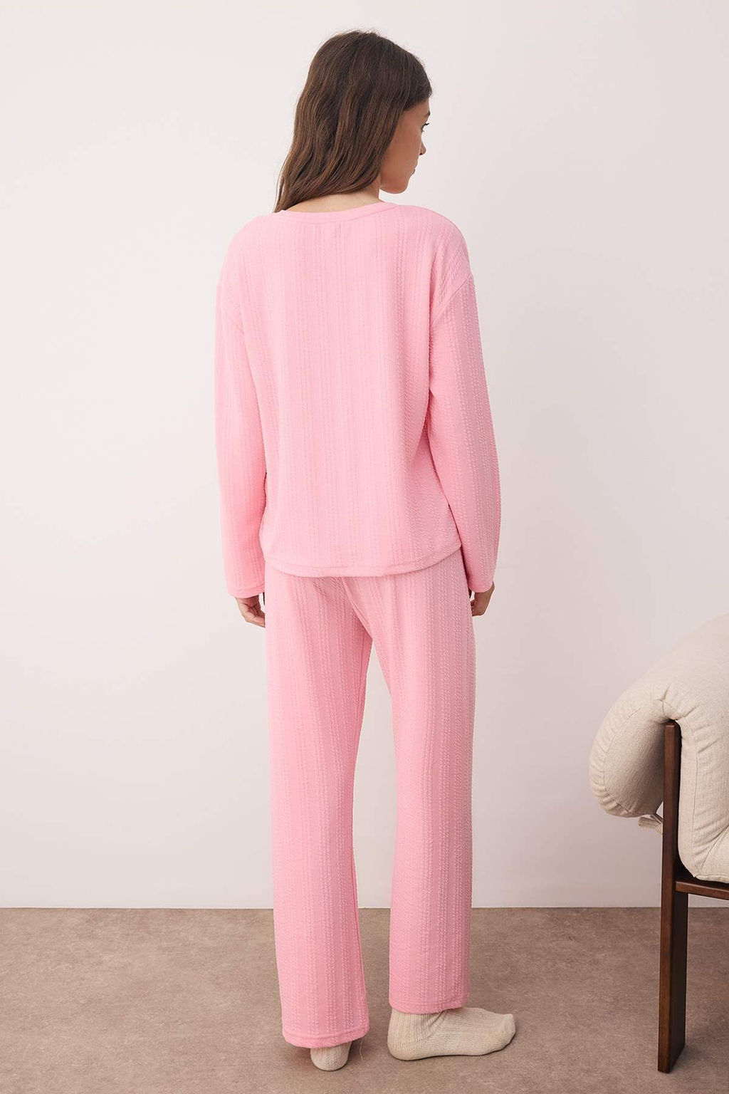 Pembe Kalp Nak?sl? Fitilli Yumusak Tuse K?sl?k Orme Pijama Tak?m? THMAW26PT00094 - Trendyolmilla фото 4