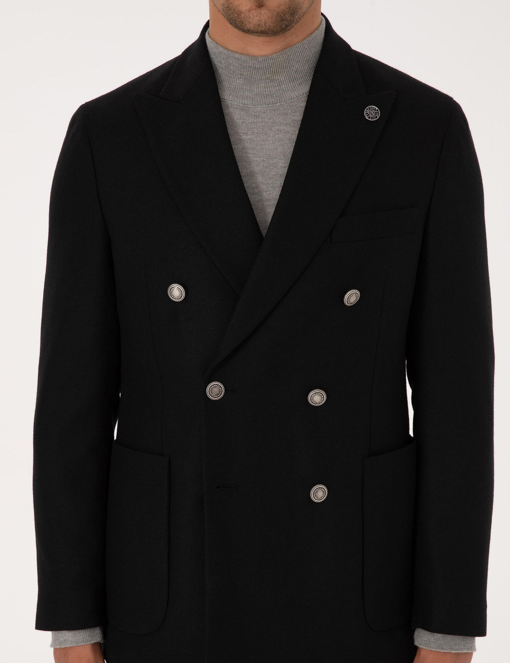 Siyah Ex. Slim Fit Y_n Kar___ml_ Kruvaze Ceket