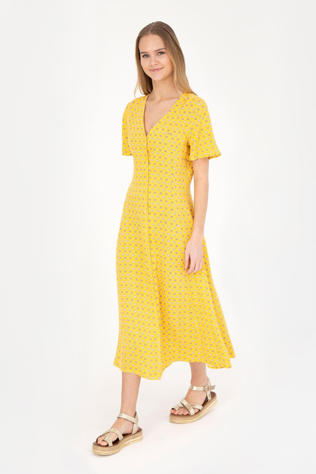 Женское желтое тканое платье - U.s. polo assn фото 10