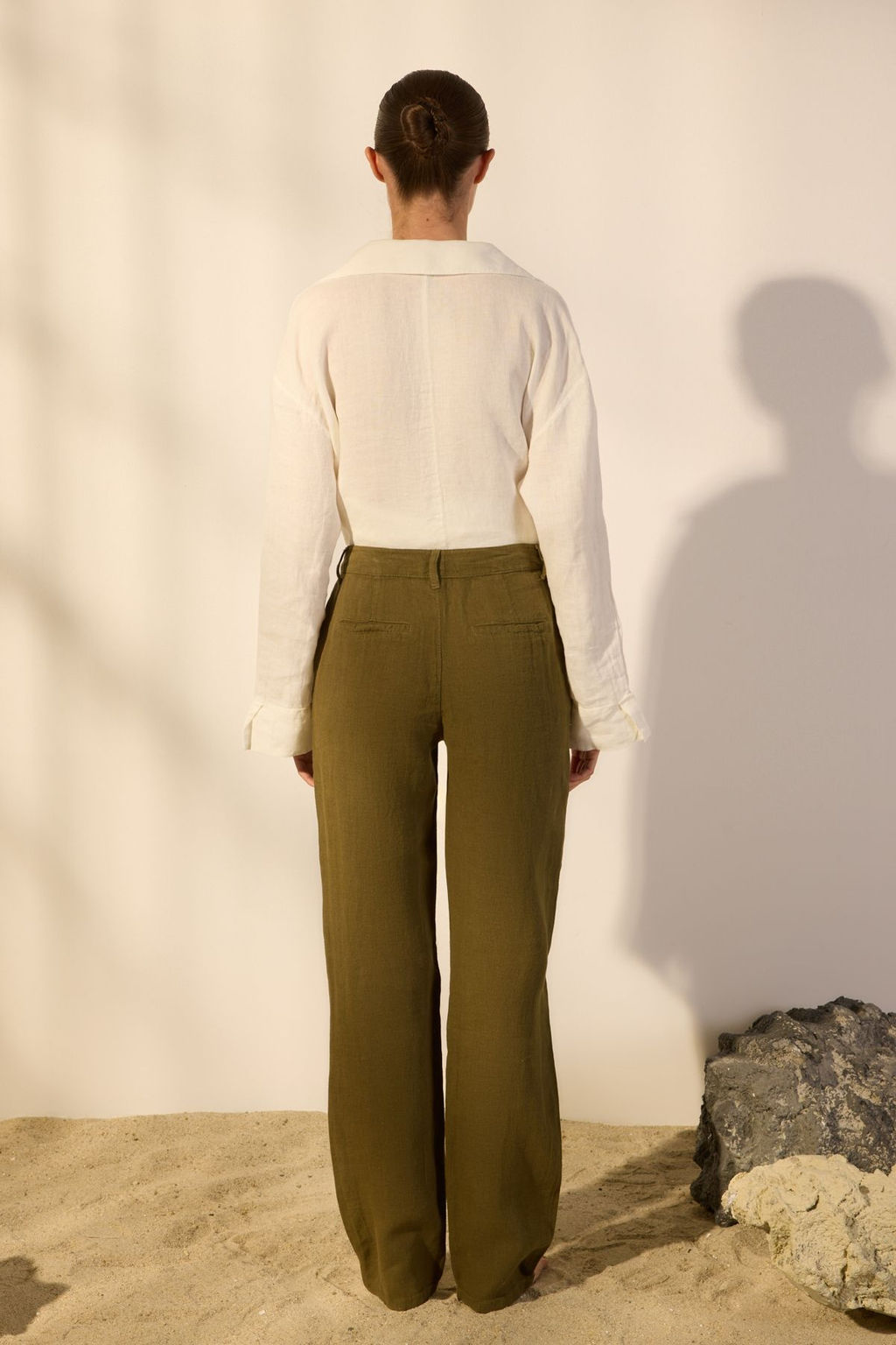 Haki %100 Keten Yuksek Bel Wide Leg Pantolon TWOSS24JE00246 - Trendyolmilla фото 4