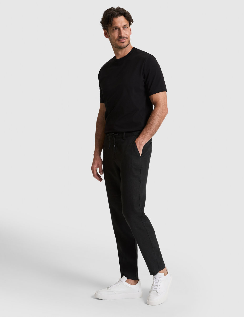 Siyah Carrot Fit %100 Keten Kanvas Pantolon