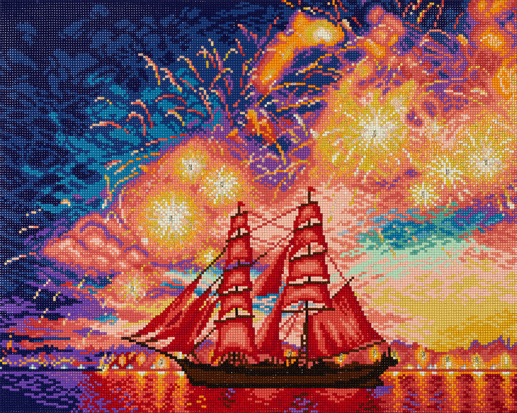 Кристальная (алмазная) мозаика ФРЕЯ ALDD-238 на подрамнике Алые паруса (со светодиодами) 50 х 40 см