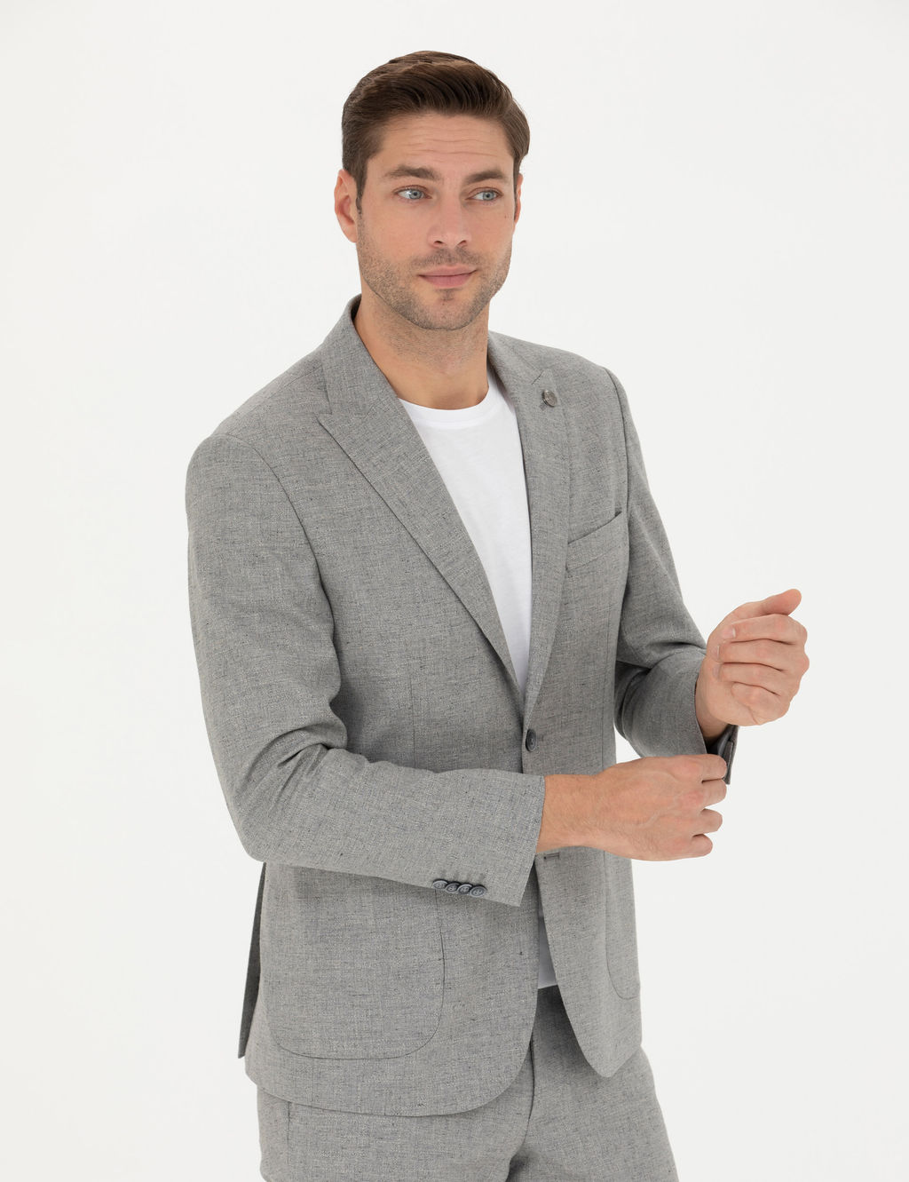 Gri Slim Fit Y_n Kar___ml_ Tak_m Elbise