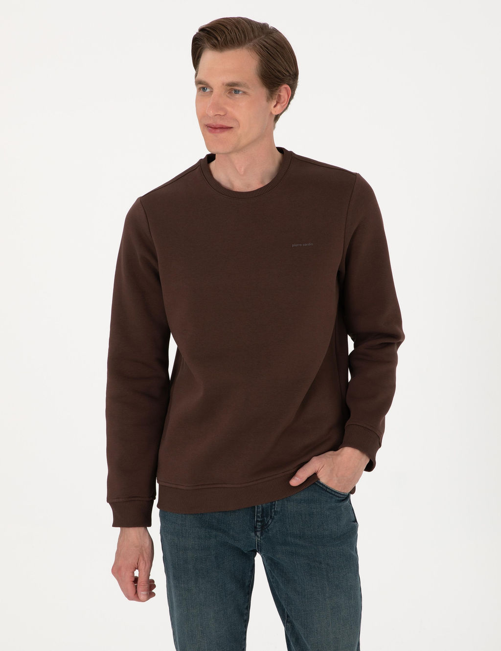 Kahverengi 3 _plik Regular Fit __i Polarl_ Bisiklet Yaka Basic Sweatshirt - Pierre cardin фото 3