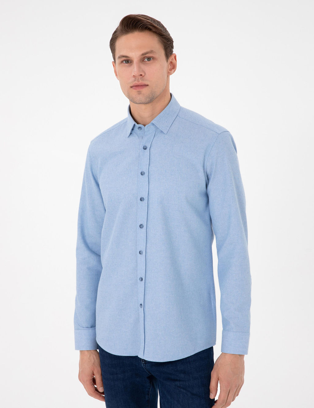 A__k Mavi Slim Fit Uzun Kollu G_mlek - Pierre cardin фото 3