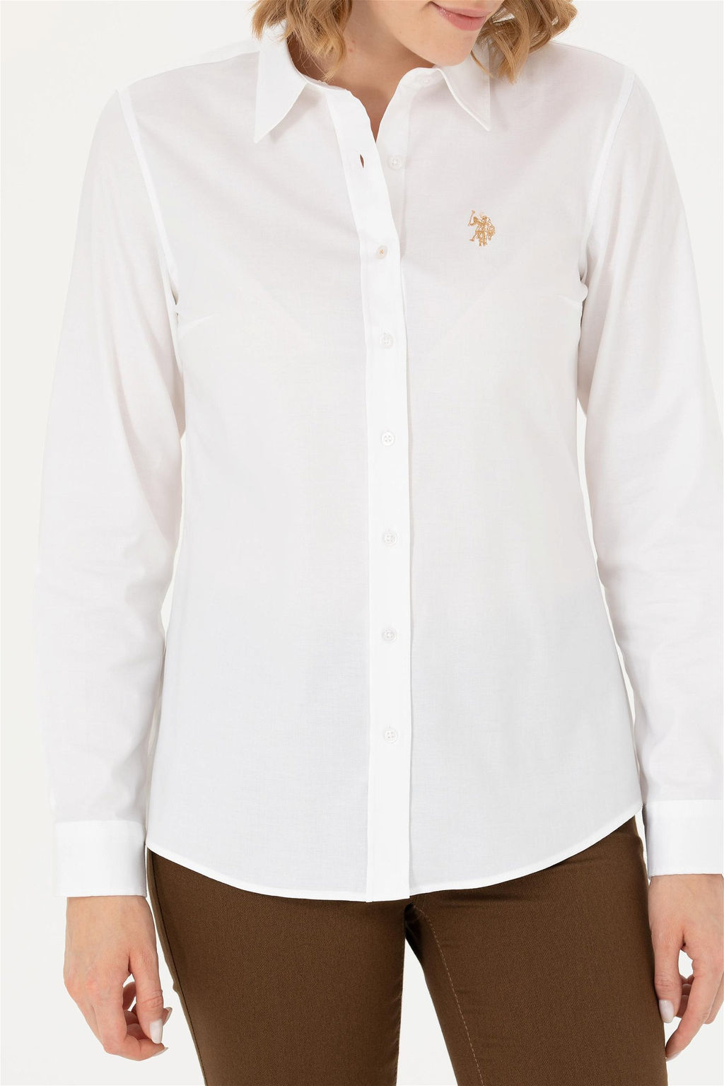 Женская белая базовая рубашка с длинным рукавом - U.s. polo assn фото 6