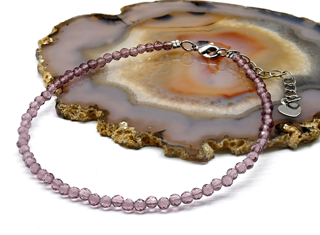 Браслет на ногу из циркона шарик граненый 3мм цв.сиреневый, 21см