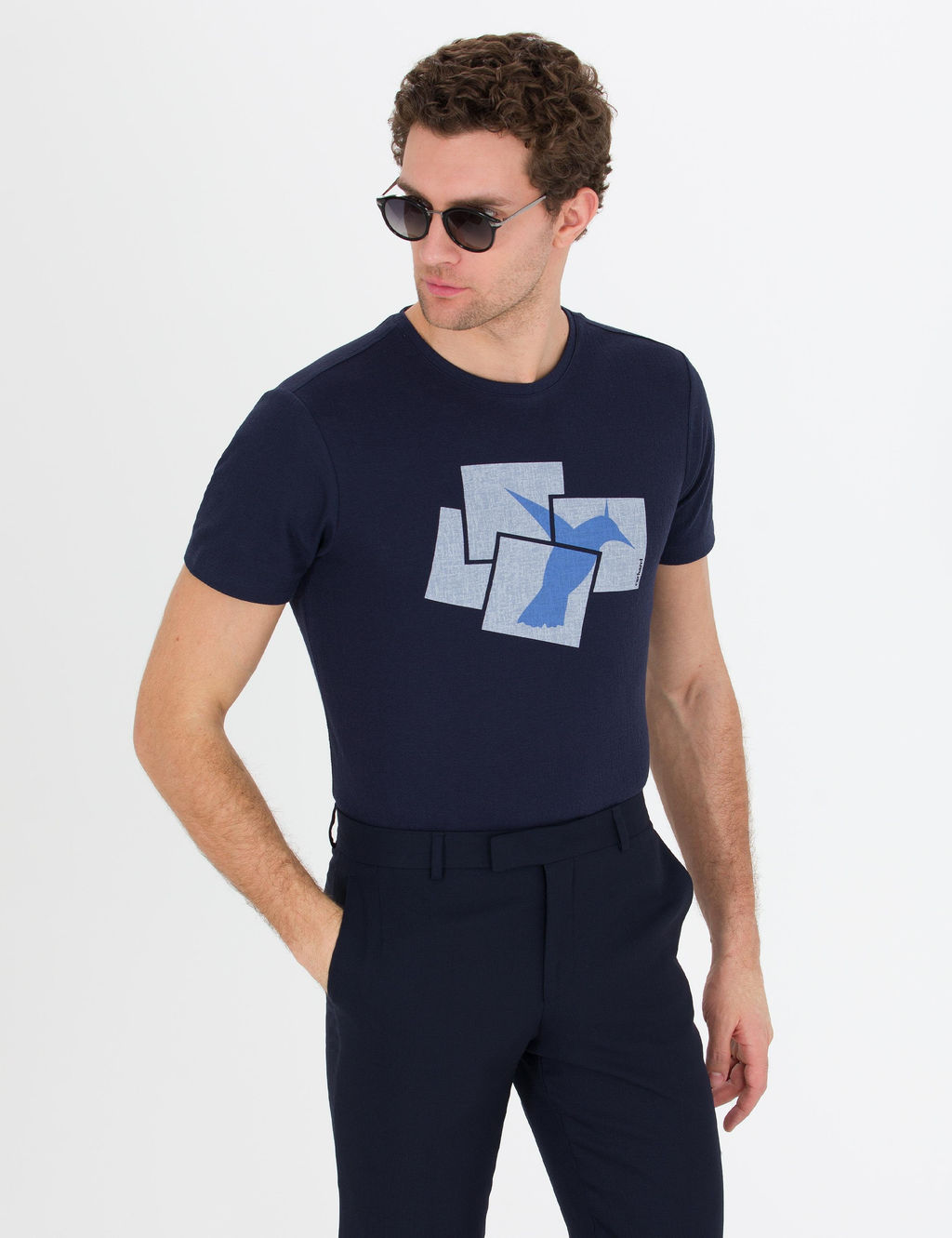 Темно-синяя футболка узкого кроя с круглым вырезом - Cacharel фото 3