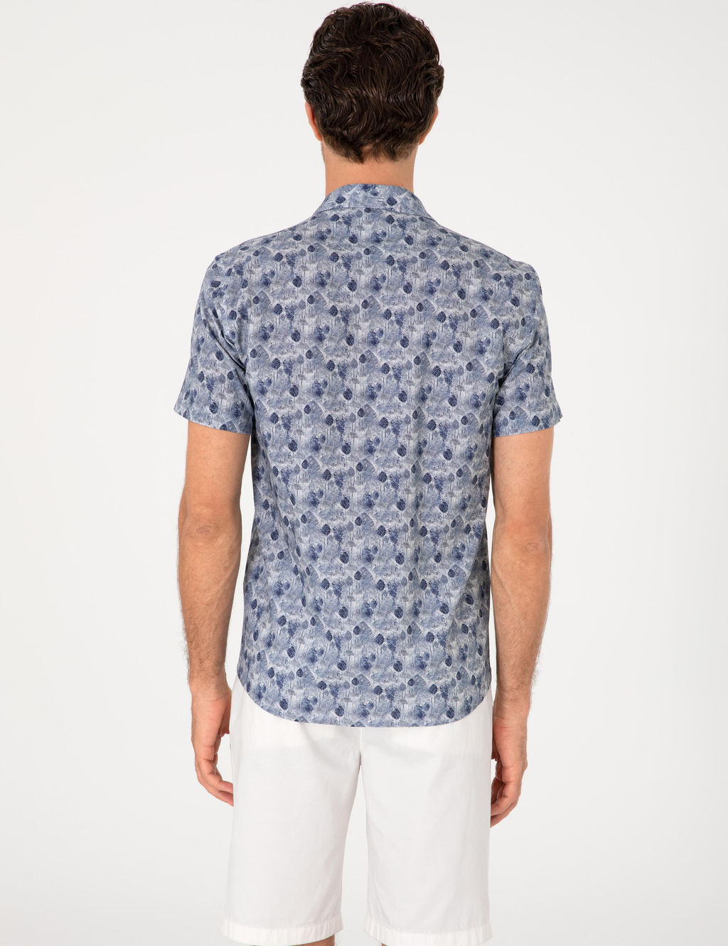 Lacivert Regular Fit Keten Kar___ml_ Desenli K_sa Kollu G_mlek - Cacharel фото 5