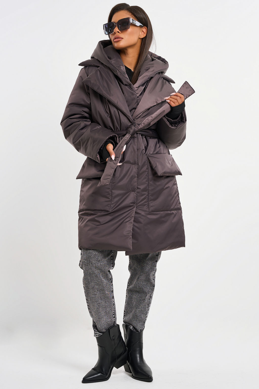 Куртка удлиненная со съемным капюшоном шоколад