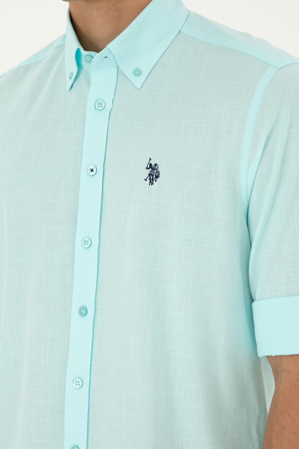 Рубашка мужская U.S. Polo Assn с длинным рукавом зеленая  фото 14
