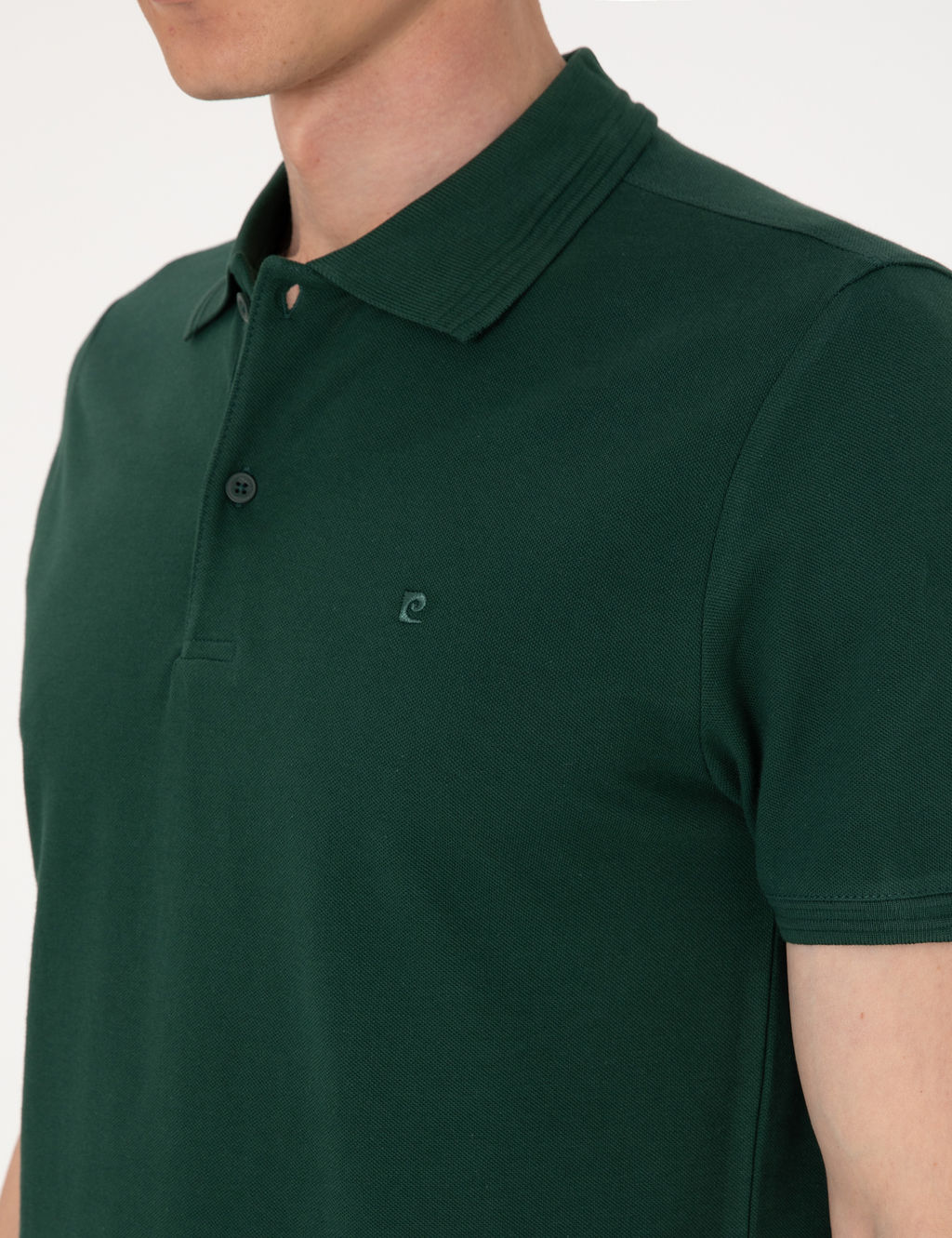 Koyu Ye_il Slim Fit %100 Pamuk Polo Yaka Basic Ti__rt