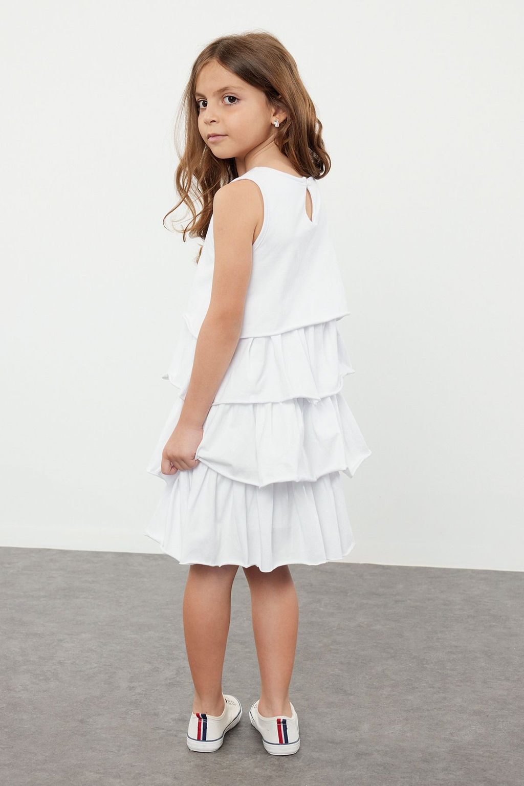 Beyaz K?z Cocuk F?rf?rl? Pamuklu Kolsuz Bisiklet Yaka Bayraml?k Orme Elbise TKDSS24EL00001 - Trendyolmilla фото 2