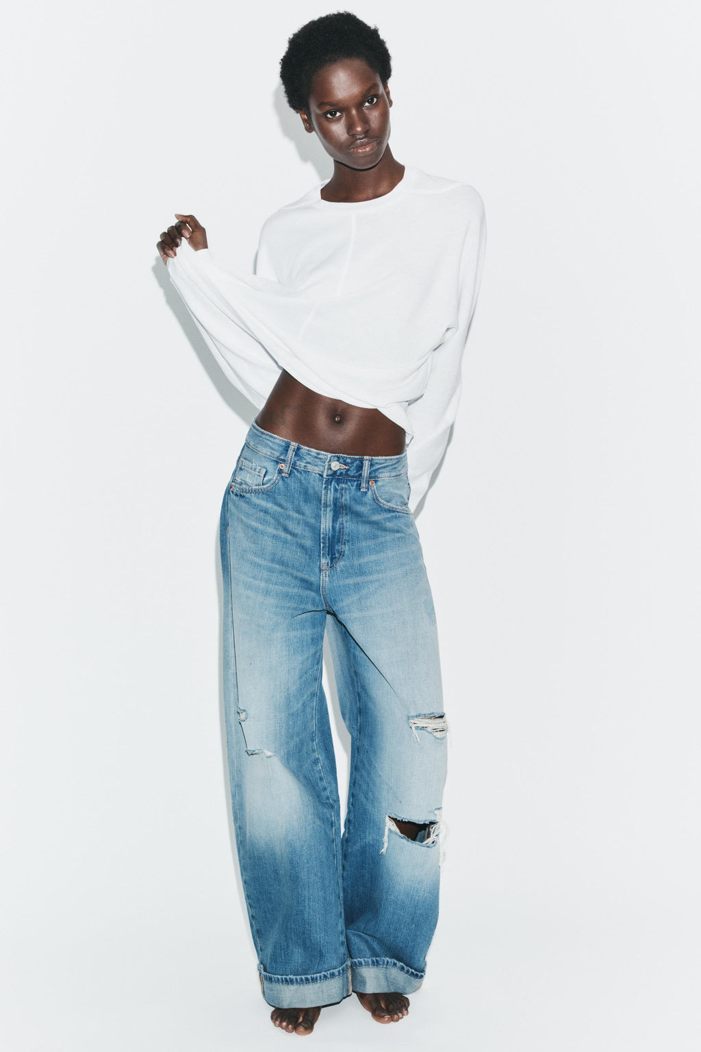 TRF RIPPED BAGGY FOLDED JEANS - Zara фото 9